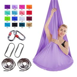 Yoga Flying Hammock Swing Aerial Yoga Hammock Silk Fabric OR Carabiner & Daisy Chain for Yoga Anti-Gravity Pilates Q0219