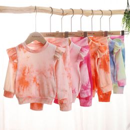 1-4Years Newborn Infant Baby Girls Clothing Sets Ruffles Long Sleeve Tie Dye Tops T-shirts+Pants Fashion Children Girls Clothes Wholesale