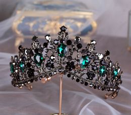 Vintage Green And Black Wedding Tiaras And Crown For Bride Girls Gothic Baroque Style Crystal Sparkle Bridal Headpieces Jewelry Accessories