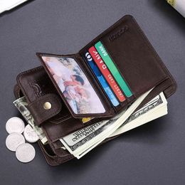 RIFD Theft Brush Mens Wallet Multi-function Full Leather Buckle Leisure Retro Zero Card Fashion Purses Designer Clip