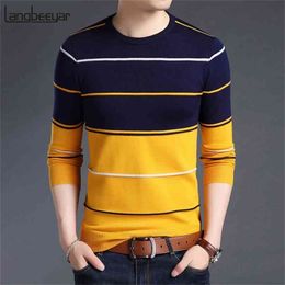Fashion Brand Sweater Mens Pullover Striped Slim Fit Jumpers Knitred Woolen Autumn Korean Style Casual Men Clothes 210918