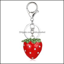 Key Rings Jewellery Fashion Sier Colour Lobster Clasp Metal Keyring Rhinestone 3D Stberry Charms Keychains For Women Handbag Drop Delivery 2021