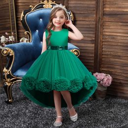 Summer Gorgeous Flower diamond Satin Girls Wedding Pageant Party Dresses Princess Formal Prom Gowns 3-14 years Kid girl clothes Q0716