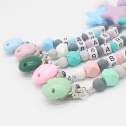 Newborn baby Pacifier Clips Star Silicone Pacifiers Soother Solid Color Holder Clip Chain Nipple Teether Strap Chains Infant Gift