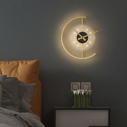 Wall Lamp With Clock Dining Room Living TV Background Decor Aisle Light Nordic Silent Bedroom Bedside LampWall