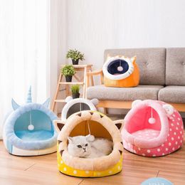 Cat Beds & Furniture Washable Pet Bed For Small Medium Dog Soft Nest Kennel Kitten House Sleeping Bag Pets Winter Warm Cozy Cave