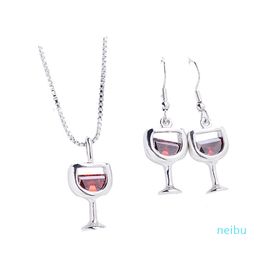 European American Fashion Jewellery High-Grade Zircon Wine Glass Earrings Necklace Set Alloy Ornaments Ladies Wedding Party Accessories Gifts