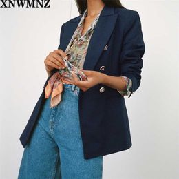 XNWMNZ Za Women Fashion Office Wear Double Breasted Blazers Coat Vintage Long Sleeve Back Vents Female Outerwear Chic Tops 211019