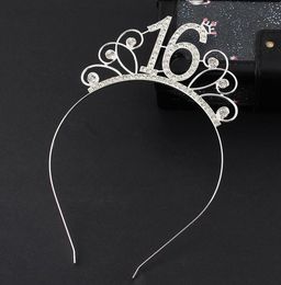 Crystal Crown Rhinestone Princess Tiara Headband Birthday Party Decor Cake Topper Silver 16/18/21/30/40/50/60/80th for Women