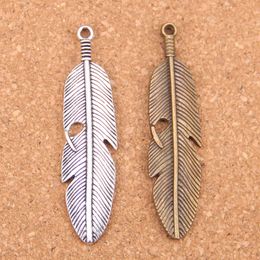 22pcs Antique Silver Plated Bronze Plated feather Charms Pendant DIY Necklace Bracelet Bangle Findings 59*16mm