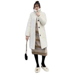 Faux fur coat women white pink S-3XL plus size loose autumn winter Korean fashion khaki wool jackets feminina LR913 210531