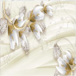 Fashion embossed Jewellery magnolia wallpapers living style wallpaper TV background wall