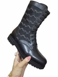 2021 Herbst Winter Mode Damen Kurzstiefel Flache Boot Lace Up Reißverschluss Open Nähen Drucken Design mit Kastengröße 35-42