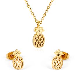 Pineapple Cute Stainless Steel African Earrings Necklace Jewellery Sets Bridal Dubai Gold Colour Wedding Jewellery Set For Women Girls