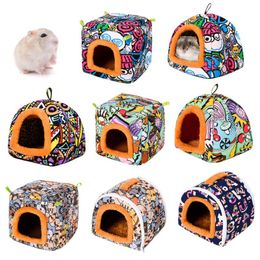 Small Animal Guinea Pig Hamster Hedgehog Bed House Warm Cage Bed Habitat Cave Washable Cartoon Nest Home Pets Supplies