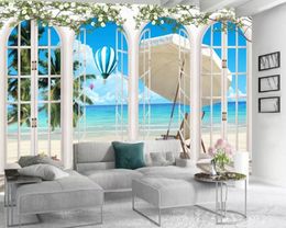 3d Wallpaper Bedroom Romantic Window with Sea View 3d Wallpaper Indoor TV Background Wall Decoration Mural Wall Paper
