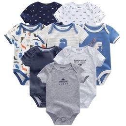 8pcs Newborn Baby Boy Clothes Breathable Cotton Short Sleeve Romper Clothing For Boys Girls Cute Cartoon jumpsuits Summer Newest 210309