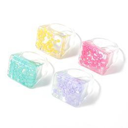 2021 Colourful Transparent Acrylic Irregular Steampunk Ring Resin Big Resin Rings for Women Girls Party Jewellery