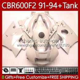 Body +Tank For HONDA CBR600 CBR 600 F2 FS CC 600F2 91 92 93 94 Bodywork 63No.67 CBR600F2 CBR600FS 600CC 1991 1992 1993 1994 600FS Pearl White CBR600-F2 91-94 Fairings Kit