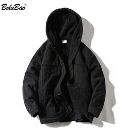 BOLUBAO Winter Cowboy Jackets Men Fur Warm Thick Cotton Hooded Parkas Casual Fashion Warm Coats Male 211104