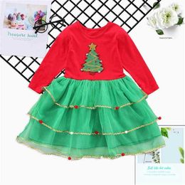 Boże Narodzenie Kids Dress Cekiny XAMS Drzewo Gaza Spódnica Moda Patchwork Dla Dzieci Dziewczyny Dresses Długim Rękawem Party Snowman Santa Clota G00awer