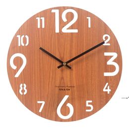 NEWWall Clocks Wooden 3D Clock Modern Design Nordic Children's Room Decoration Kitchen Art Hollow Watch Home Decor 12 Inch RRA10699