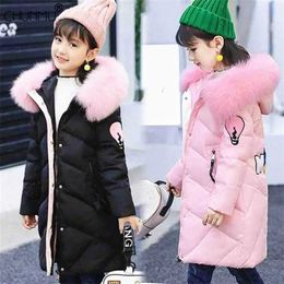 Children's Coat Girls Winter Woollen Jacket For Teenage Warm Double Breasted Lapels Cotton Thick Padded Kids Clothing 211204