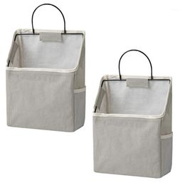 Storage Bags 2Sets Kitchen Door Back Hook Hanging Bag Household Convenient Sundry Grey