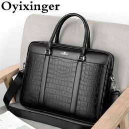 Men's Bag Fashion Business Briefcase For Men Pattern Leather Handbag 14inch Laptop Casual Shoulder Bags 210907