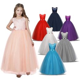 Elegant Flower Girl DrTeenage White Formal Prom Gown for Wedding Kids Girls Long Dresses Children Clothing New Tutu Princess X0803