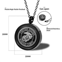 Stainless Steel American soldier USN US Navy Round Cremation Pendant United States Marine Corps Military Opening Ash Necklace For Commemorate Relatives And Pets