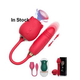 NXY Vibrators Red Yellow Black Rose Shape 2 In 1 Shaped Extended Vibrate Tongue Clitoral Sucking Vibrating Egg Sex Toy Vibrator For Woman 0105