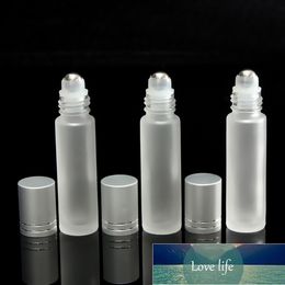 50pcs 10ml Frosted Glass Essential Oil Perfume Roller Ball Bottles Roll On Vials Travel Cosmetic Aromatherapy Containers Silver Factory price expert design