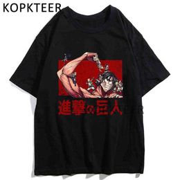 Vintage Summer T-shirts Anime Attack on Titan Mikasa Ackerman Armin Arlert Funny Print Hip Hop Casual Short Sleeve Unisex Tshirt Y220208