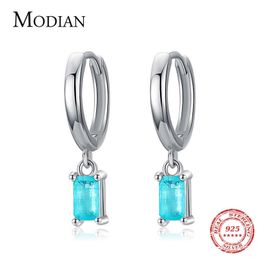 Exquisite Tourmaline Hoop Earrings Fashion Real 925 Sterling Silver Rectangle Paraiba Earring For Women Fine Jewellery Gift 210707