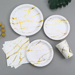 Disposable Dinnerware Bronzing Marble Paper Plate Cup Wedding Party Supplies Decoration Picnic For Kid's Birthday