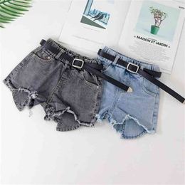 Ripped Denim Shorts Summer Kids Girl Outfit with Belt Fashion Baby Bottoms 10 to 12 years s shorts 210723