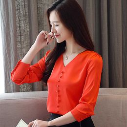 Korean Women Blouses Long Sleeve Shirts Woman Chiffon Shirt Tops Plus Size V Neck Blouse Blusas Mujer De Moda 210531