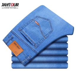 Mens brand jeans Fashion Men Casual Slim fit Straight High Stretch Feet skinny men blue sell male trousers 210716