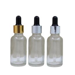 Transparent Glass Dropper Packaging Refillable Bottle Gold Silver Ring Black Top Empty Cosmetic Essential Oil Pipette Vials 5ml 10ml 15ml 20ml 30ml 50ml 100ml
