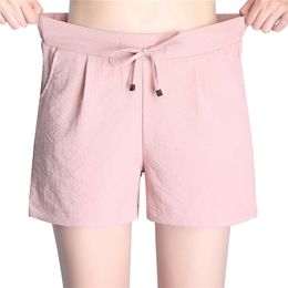 Summer shorts ladies cotton and linen elastic waist loose casual S-4XL 210722