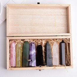 Natural Crystal Quartz Tower Quartz Point Crystal Obelisk Wand Healing Crystal 7- 8cm 8 pieces/set with wood box KKD48883