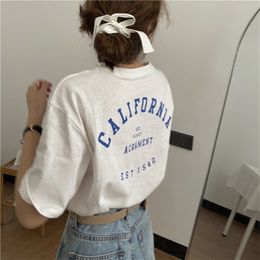 Letter Printed Causal Loose Simple Thin Short Sleeve Vintage Fresh College Wind Arrival Summer Women T-shirts 210720