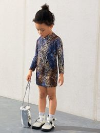 Toddler Girls 1pc Snakeskin & Leopard Print Mock Neck Dress SHE