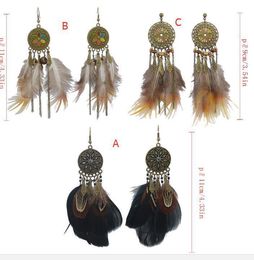 Ethnic Bohemian Brown Black Feather Drop Dangle Earrings for Women Boho Carved Flower Tribal Turkish Jewellery Gift