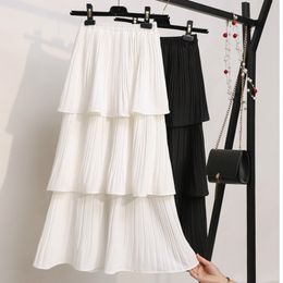 [EWQ] 2021 Spring New Sweet Long Soft Layer Skirt Elastic Waist Princess Ladies Skirts Chic Lotus Irregular Leaf Long Skirts QV2 210309