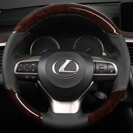For Lexus RX300 ES300h NX200 UX260 DIY Customised special leather imitation peach wood car interior steering wheel cover