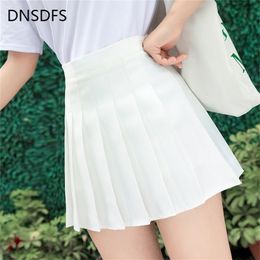 Pleated Skirt Harajuku School Student Short Skirt Women Solid Have Lining Shorts Summer Autumn Skirts Black White A- Line Skirt 210310