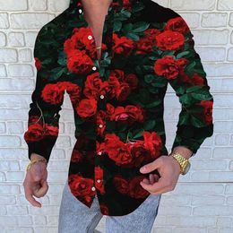 Luxury Red rose Shirt Men Slim Fit Long Sleeve Geometric Printing Chemise Homme Social Club Prom M-3XL 210721