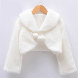 Kids Girls Princess Thicken Plush Jacket Crop Wraps Shawl Flower Girls Long Sleeves Bolero Warm Cape Wedding Birthday Party Coat 211023